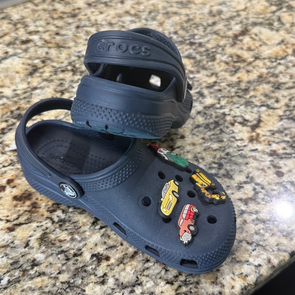 CROCS Navy Clogs with Colorful Vehicle Charms - Picture 12 of 13